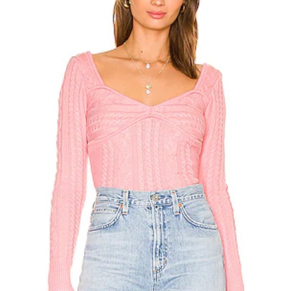 MAJORELLE Soft Pink Cable Knit Top